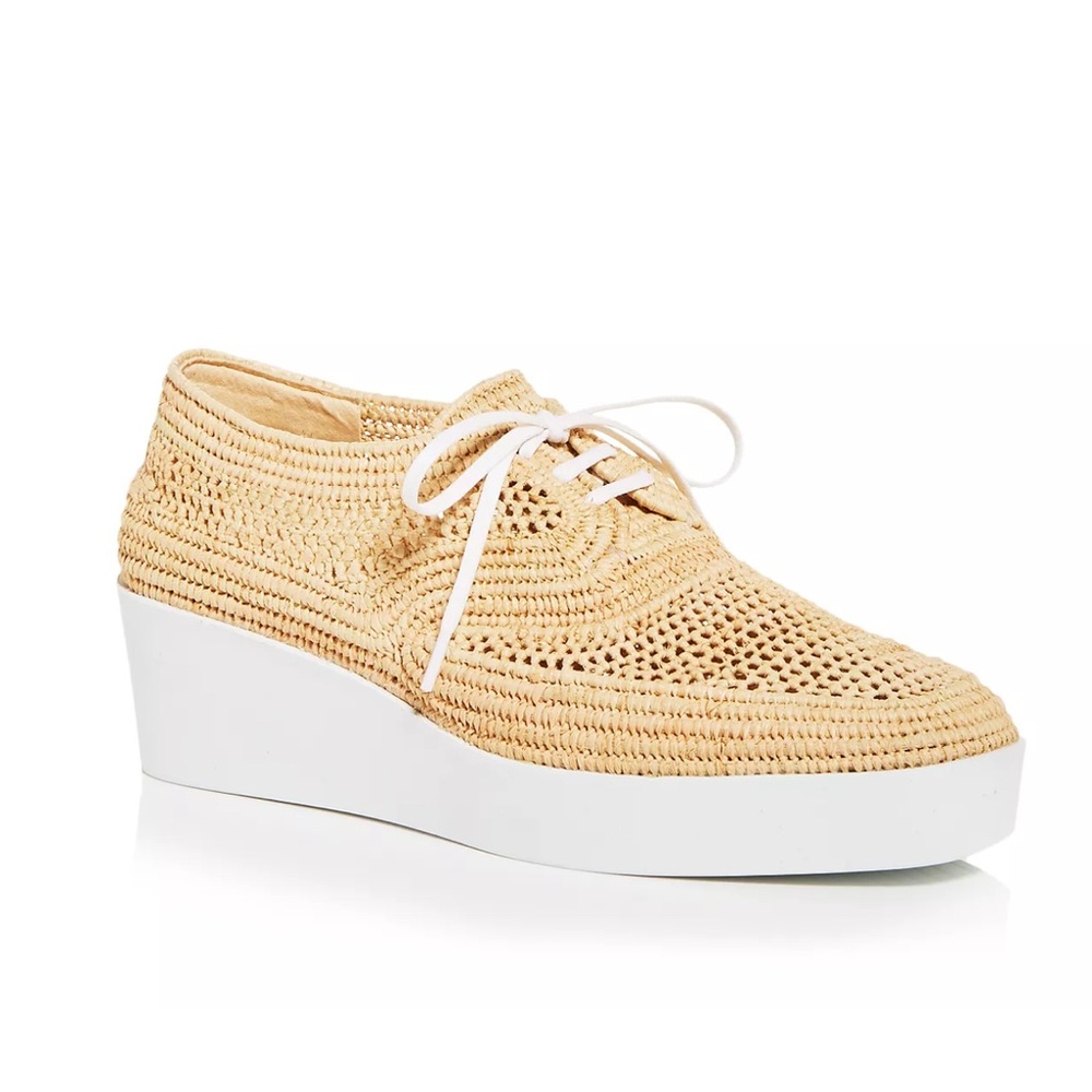 Robert Clergerie Beige Woven Platform Sneaker with White Sole